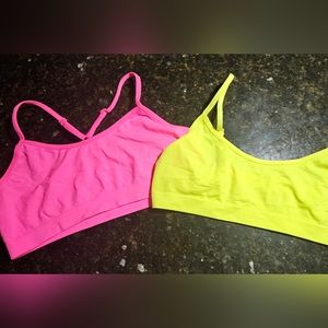 Two neon, girl's sports bras, size L